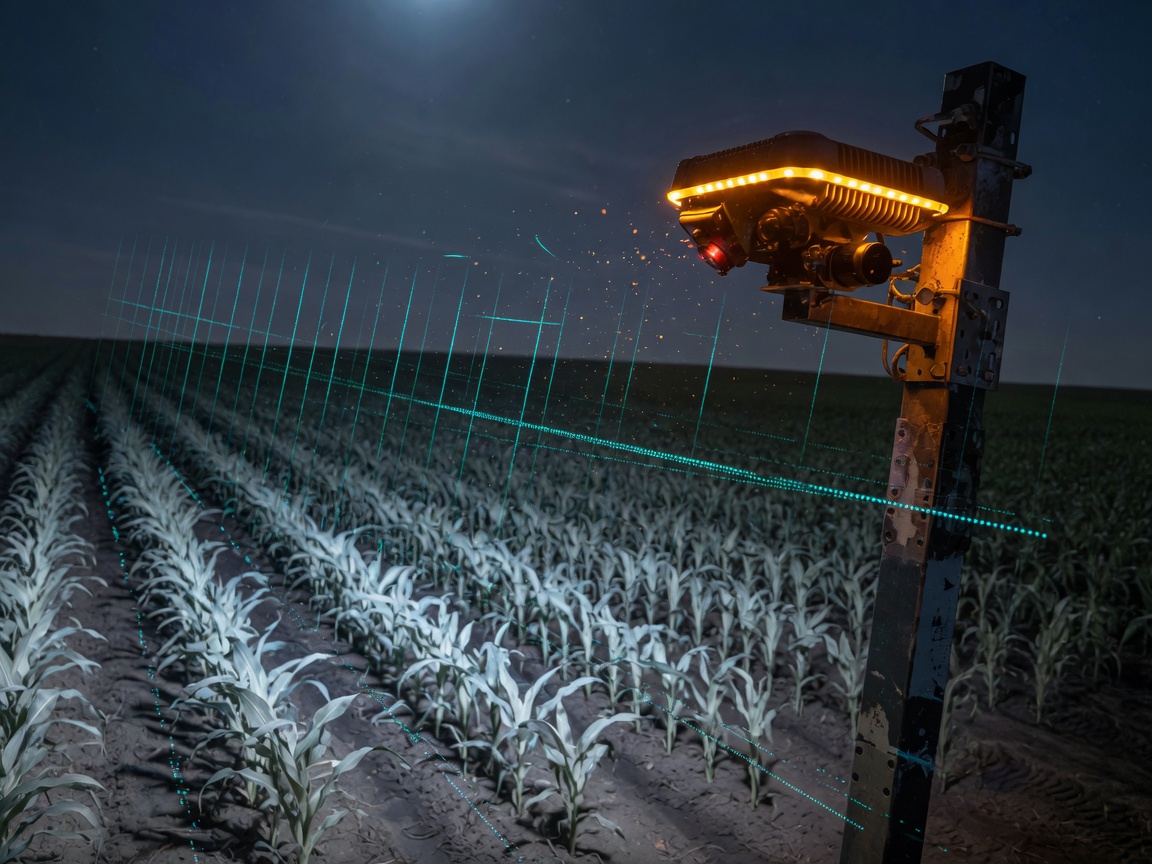 Nighttime field sensing with vision overlays on crop rows
